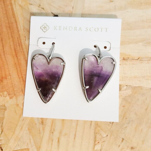 NEW Kendra Scott Ansley Heart Amethyst Earrings Silver - Picture 2 of 4